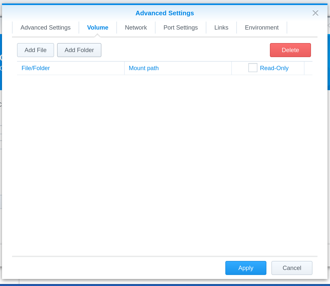 create container advance settings